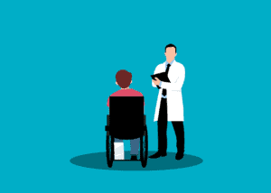 האדם על כיסא גלגלים עם רופא